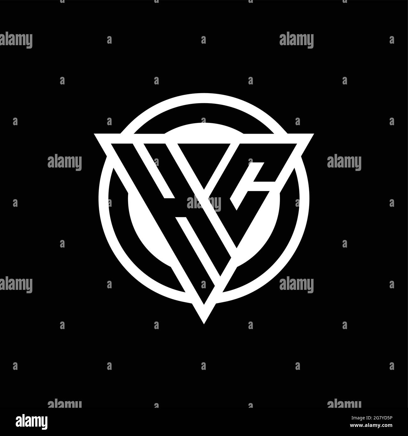 HC logo with negative space triangle shape and circle rounded design template isolated on black background Stock Vector