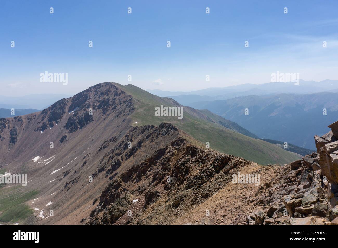 Ridge trail between Mount Bard and Mount Parnassus Colorado Stock Photo