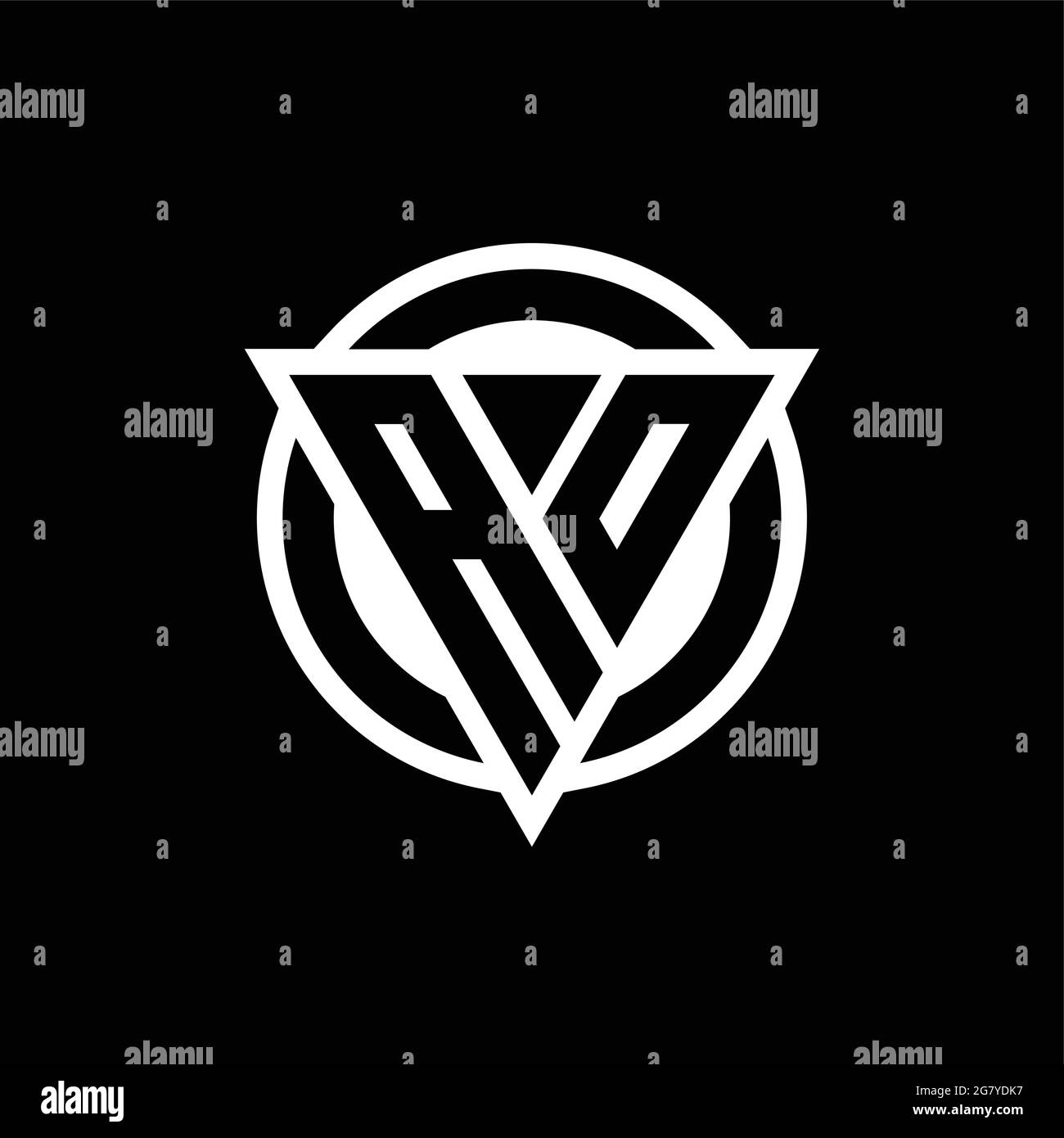AO logo with negative space triangle shape and circle rounded design template isolated on black background Stock Vector