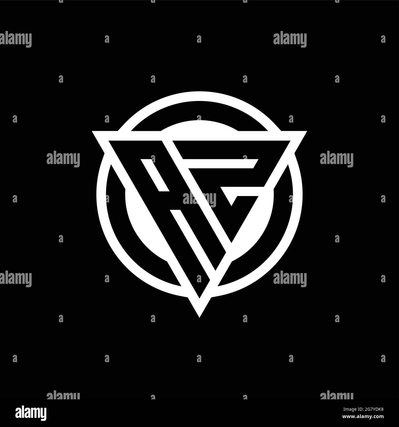 AZ logo with negative space triangle shape and circle rounded design template isolated on black background Stock Vector
