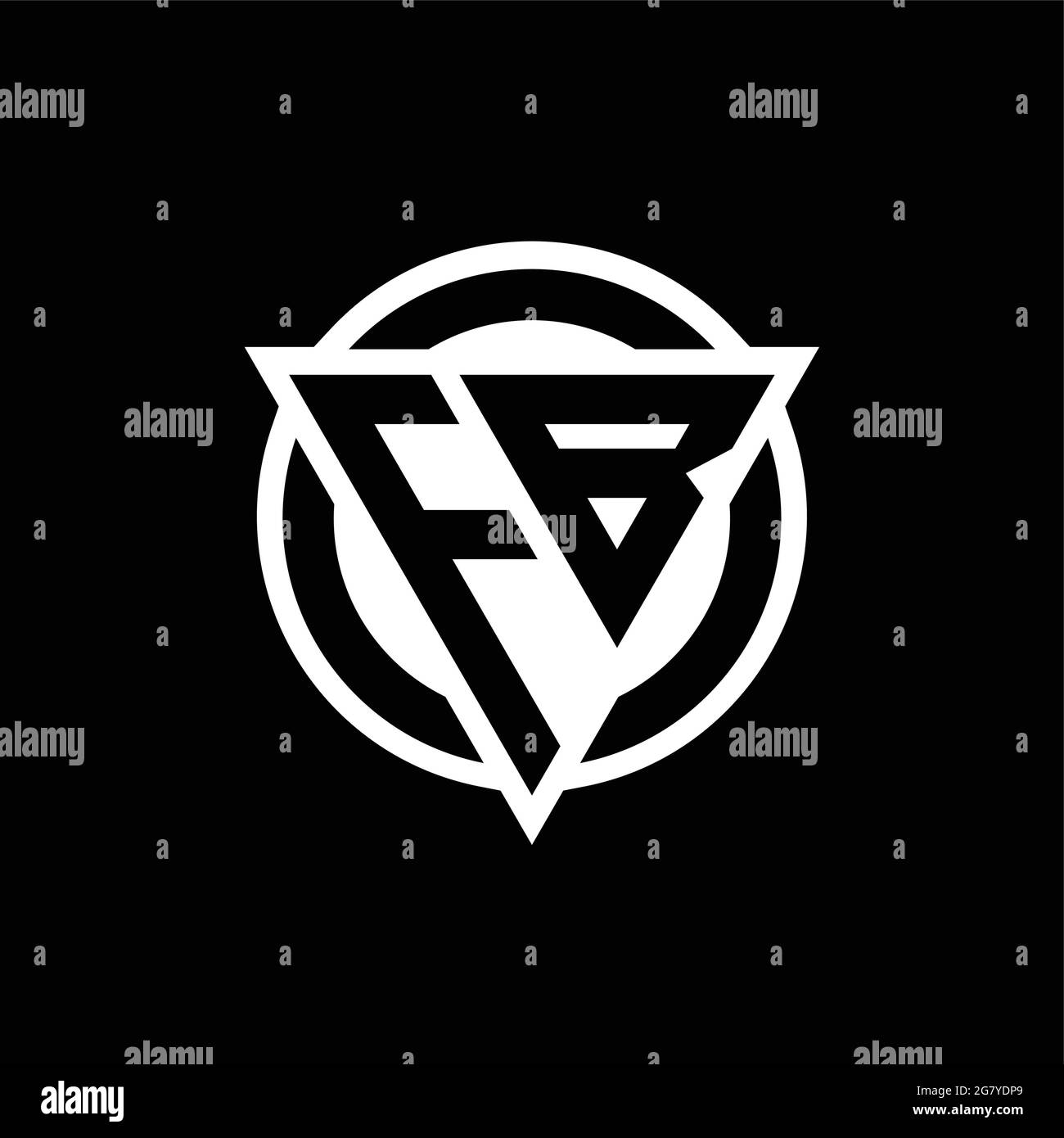 FB logo with negative space triangle shape and circle rounded design template isolated on black background Stock Vector