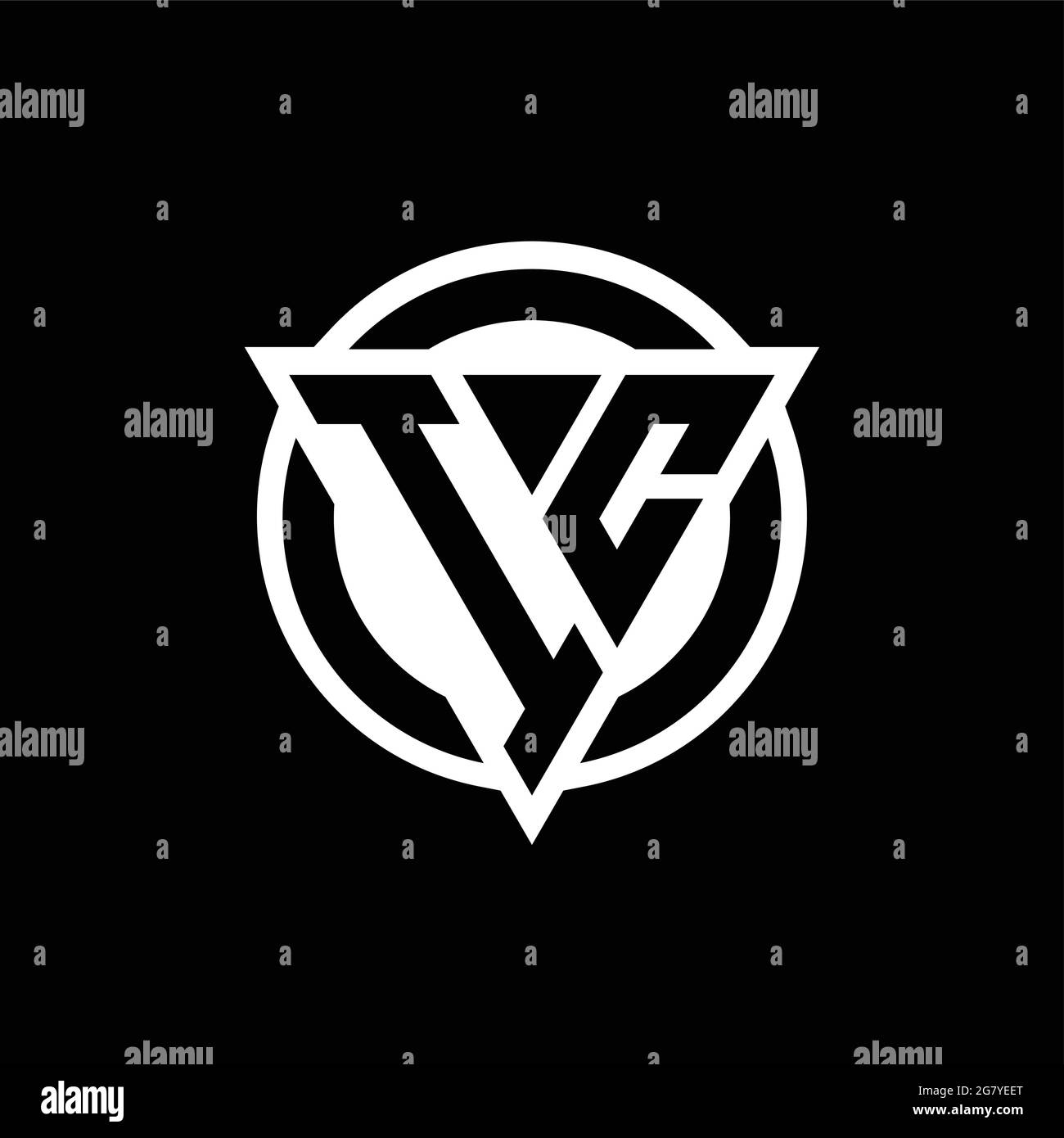IC logo with negative space triangle shape and circle rounded design template isolated on black background Stock Vector