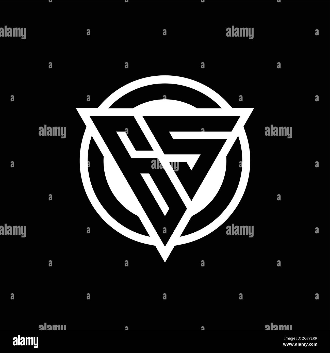 GS logo with negative space triangle shape and circle rounded design template isolated on black background Stock Vector