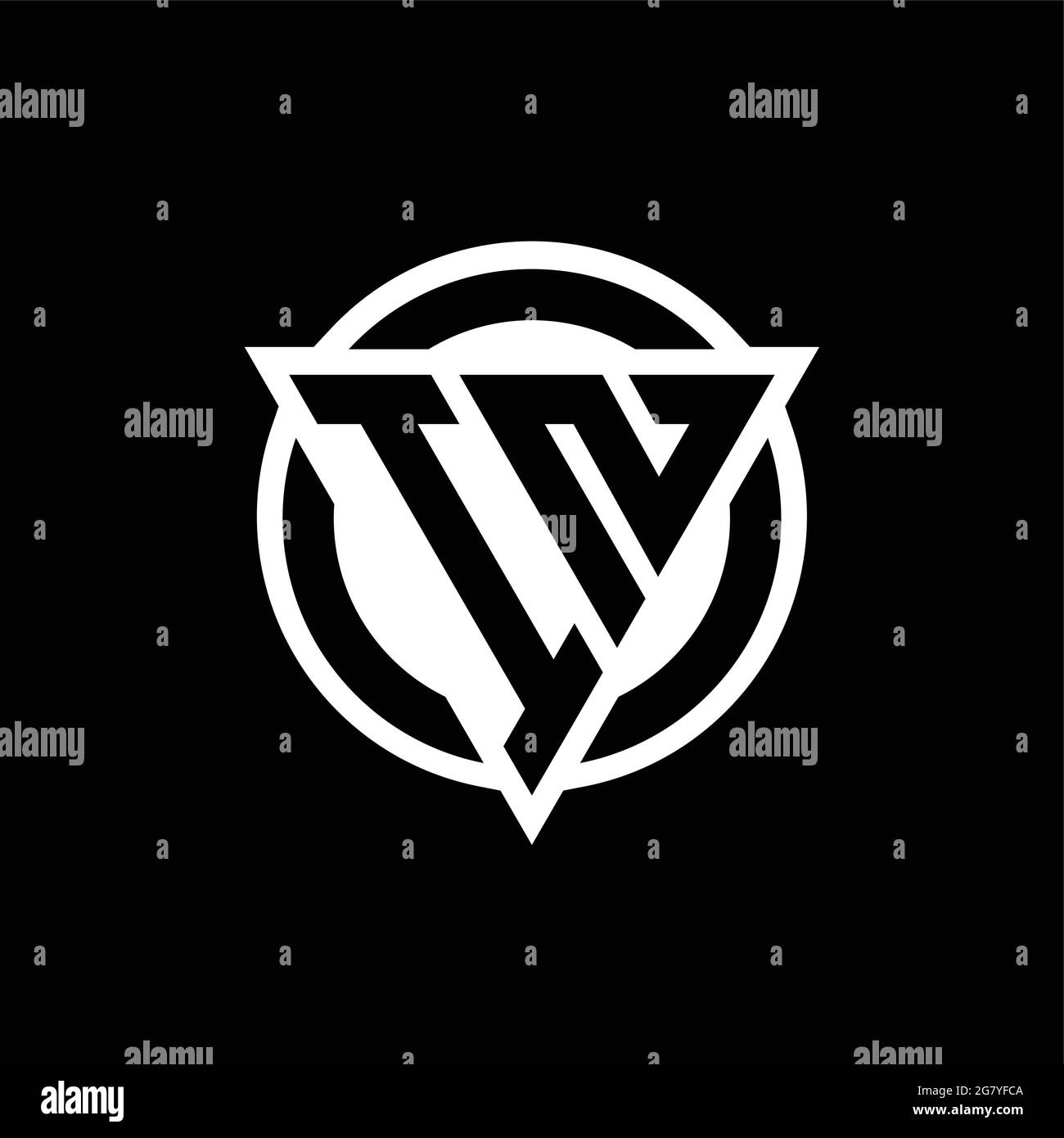 IN logo with negative space triangle shape and circle rounded design template isolated on black background Stock Vector