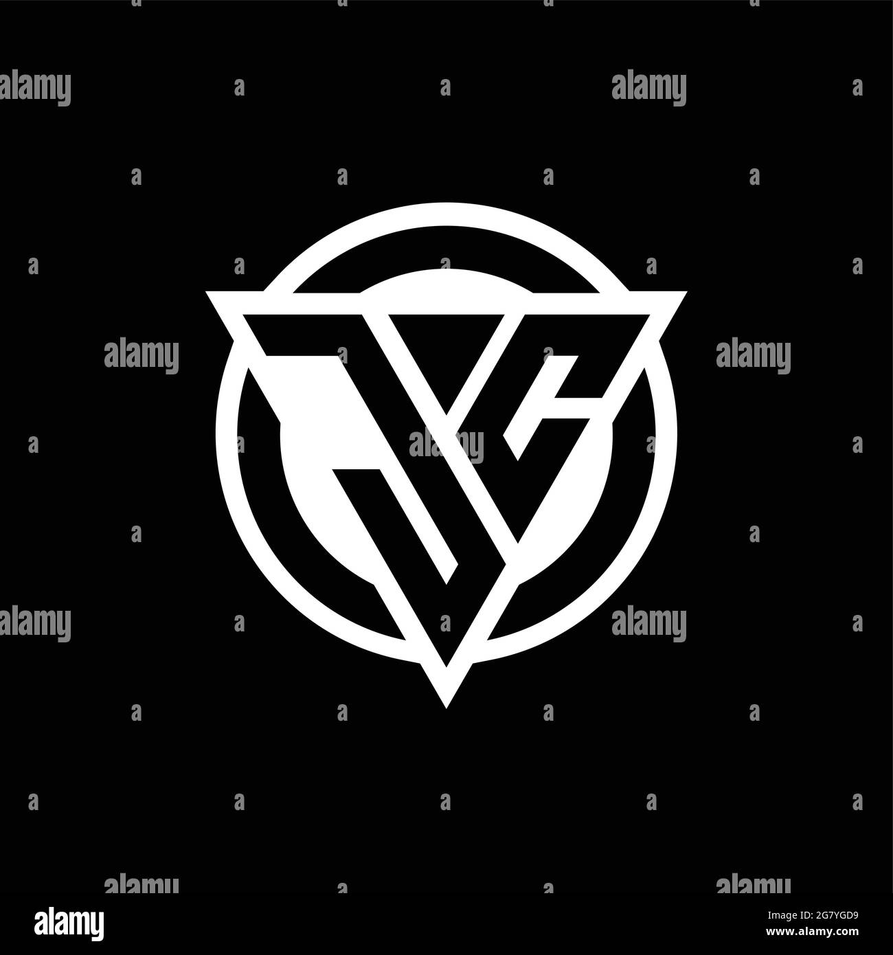 JC logo with negative space triangle shape and circle rounded design template isolated on black background Stock Vector