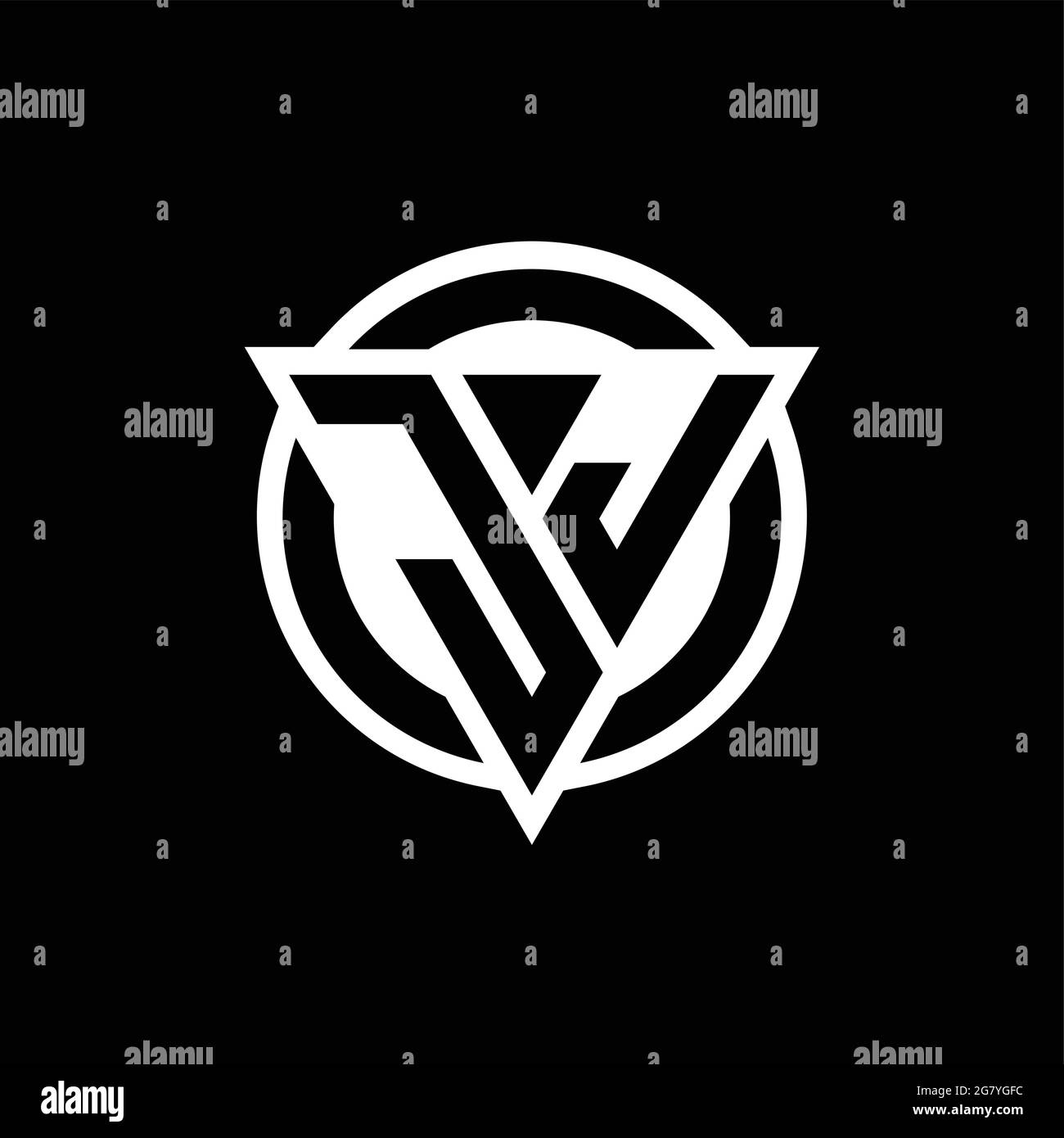 JJ logo with negative space triangle shape and circle rounded design template isolated on black background Stock Vector
