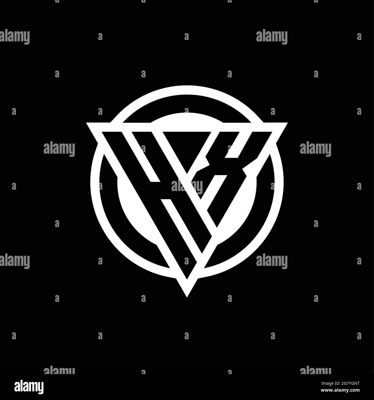 HX logo with negative space triangle shape and circle rounded design template isolated on black background Stock Vector