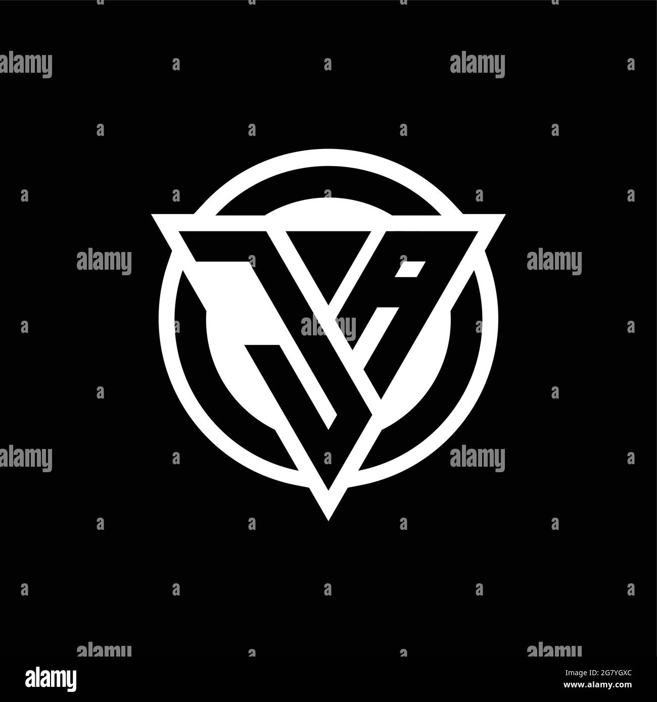 JA logo with negative space triangle shape and circle rounded design template isolated on black background Stock Vector