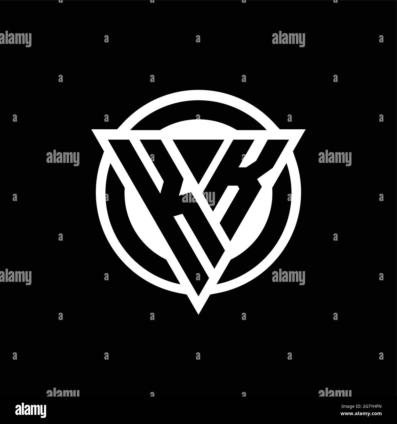 KK logo with negative space triangle shape and circle rounded design template isolated on black background Stock Vector