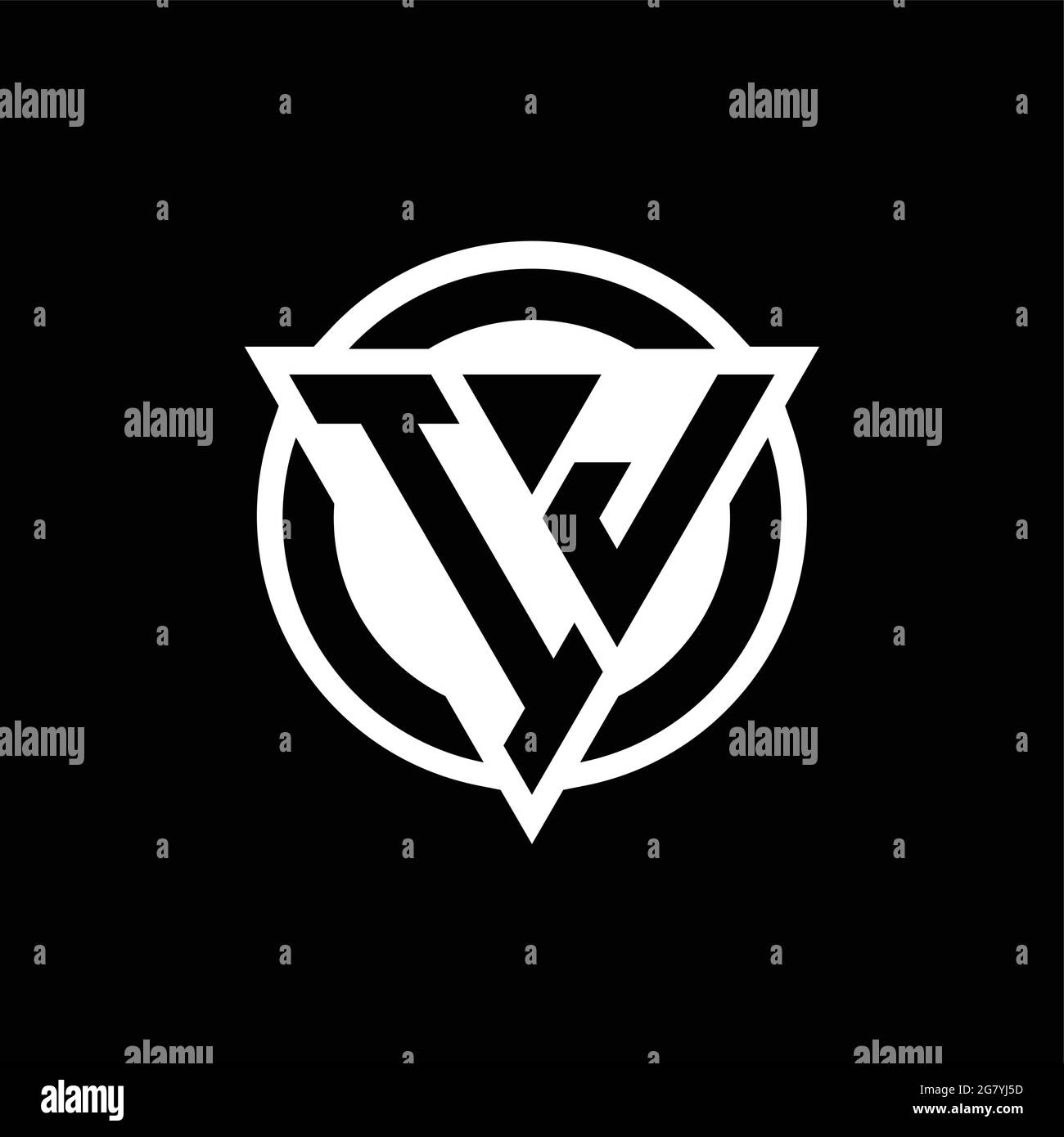 IJ logo with negative space triangle shape and circle rounded design template isolated on black background Stock Vector