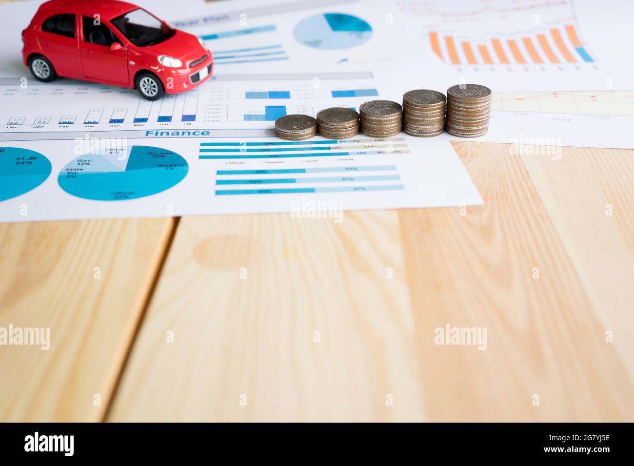 Money, chart and Red Car Stock Photo