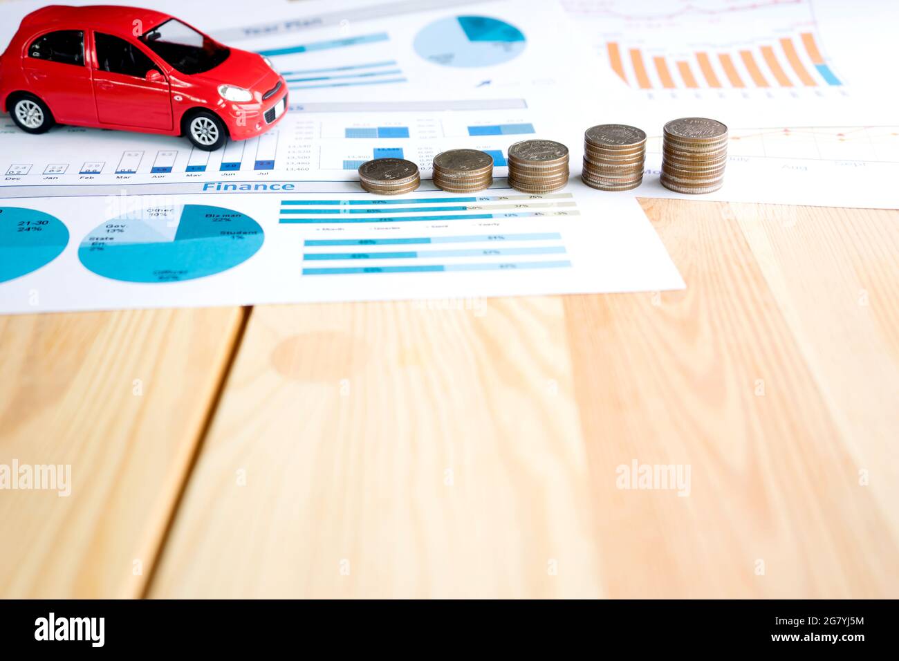 Money, chart and Red Car Stock Photo