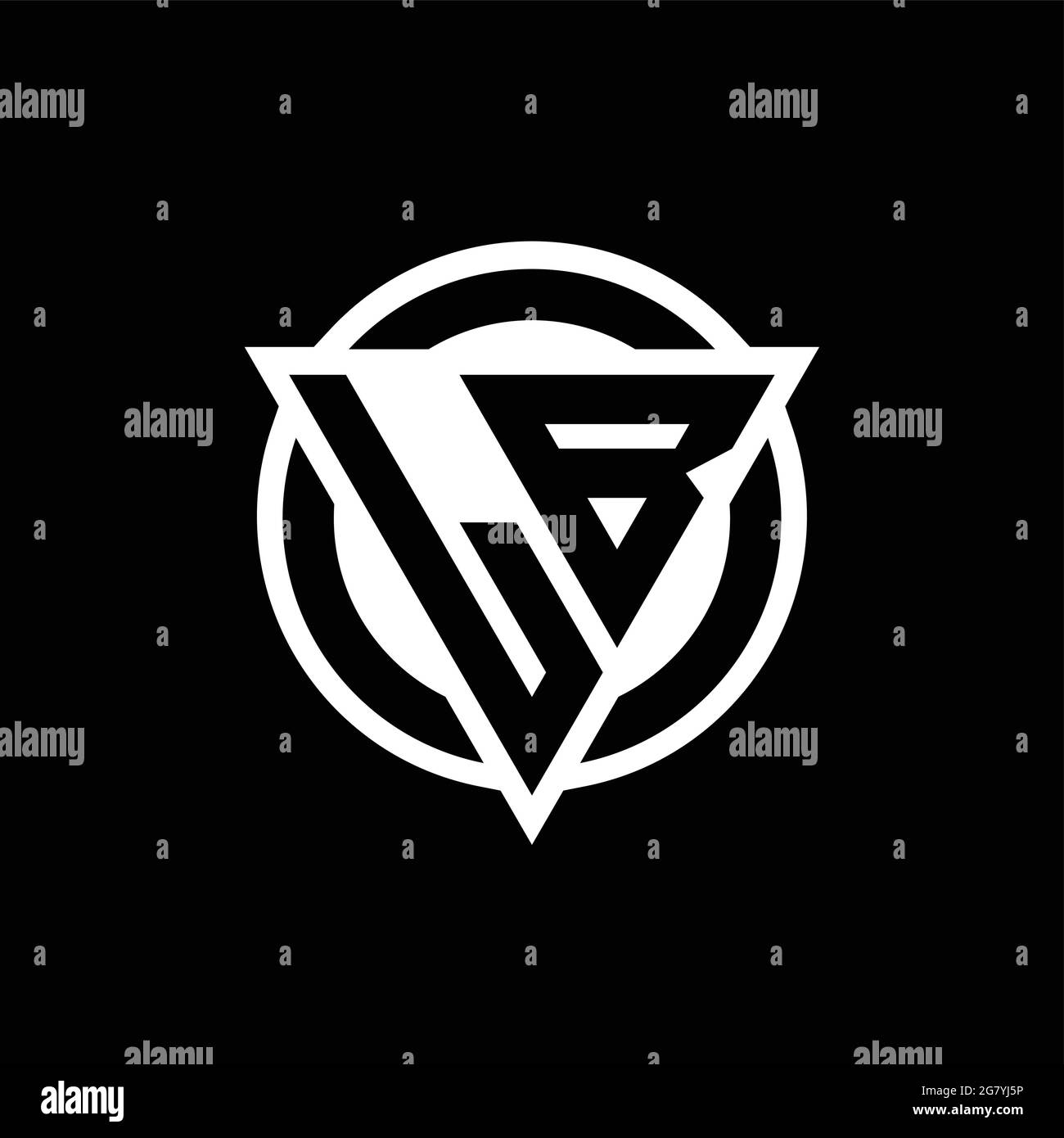 LB logo with negative space triangle shape and circle rounded design template isolated on black background Stock Vector