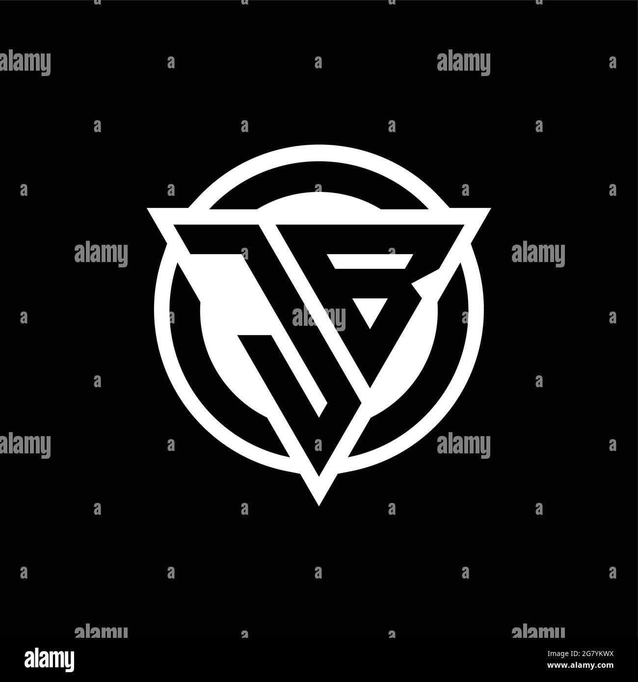 JB logo with negative space triangle shape and circle rounded design template isolated on black background Stock Vector