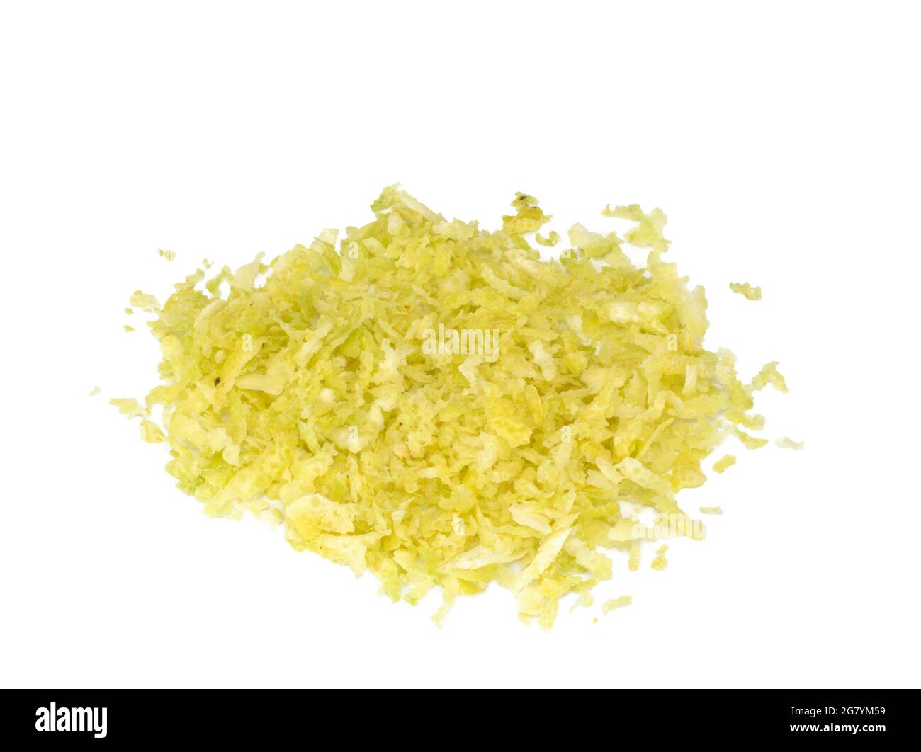 lemon zest isoalted on white, top view Stock Photo