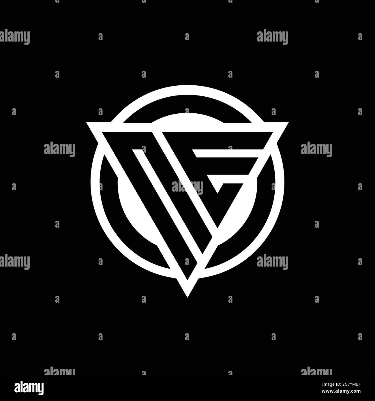 NE logo with negative space triangle shape and circle rounded design template isolated on black background Stock Vector