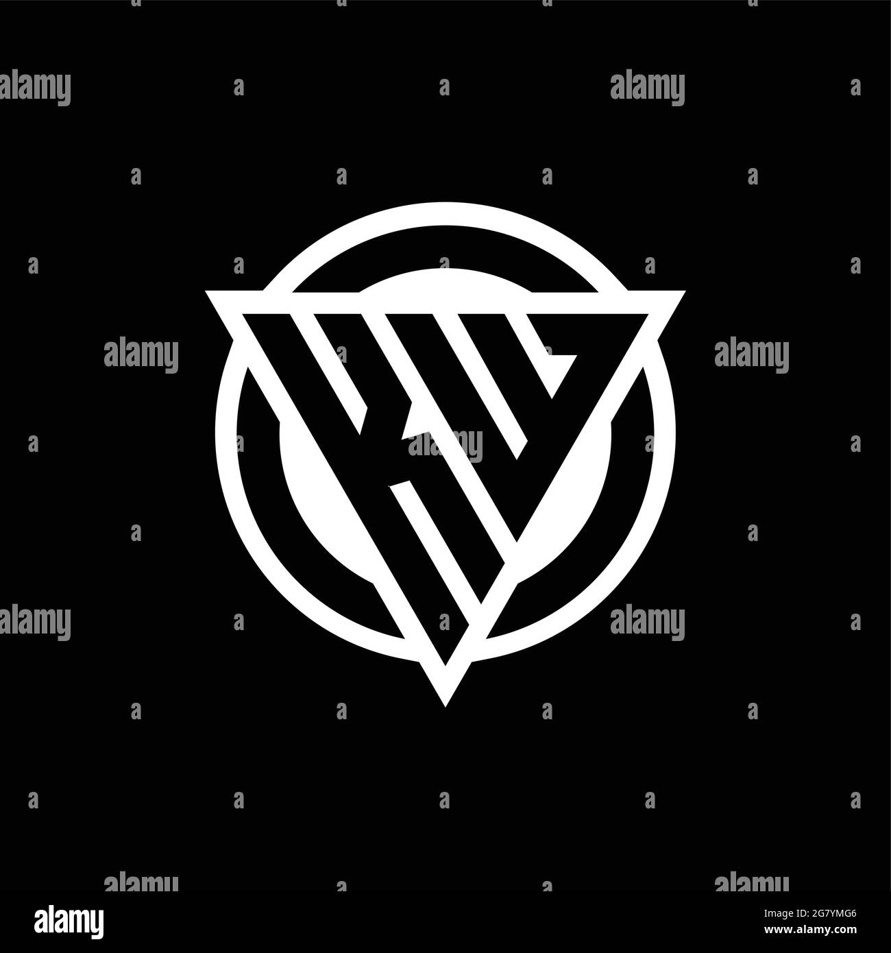 KW logo with negative space triangle shape and circle rounded design template isolated on black background Stock Vector