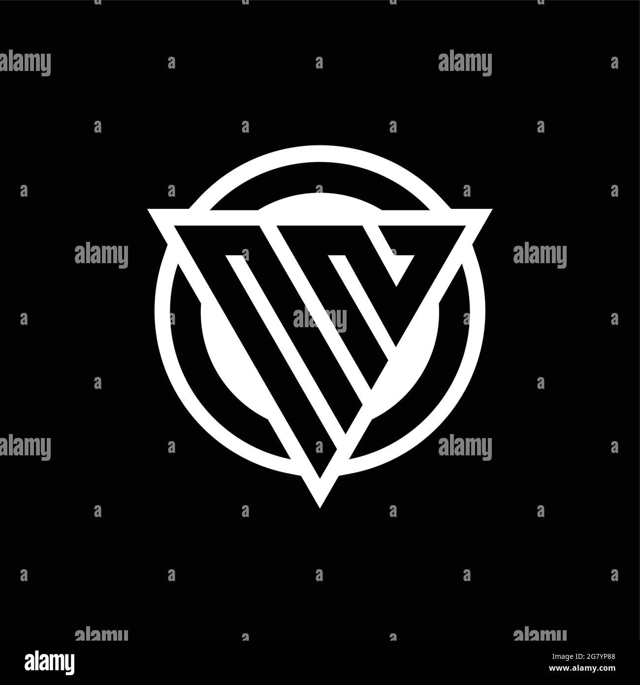 NN logo with negative space triangle shape and circle rounded design template isolated on black background Stock Vector