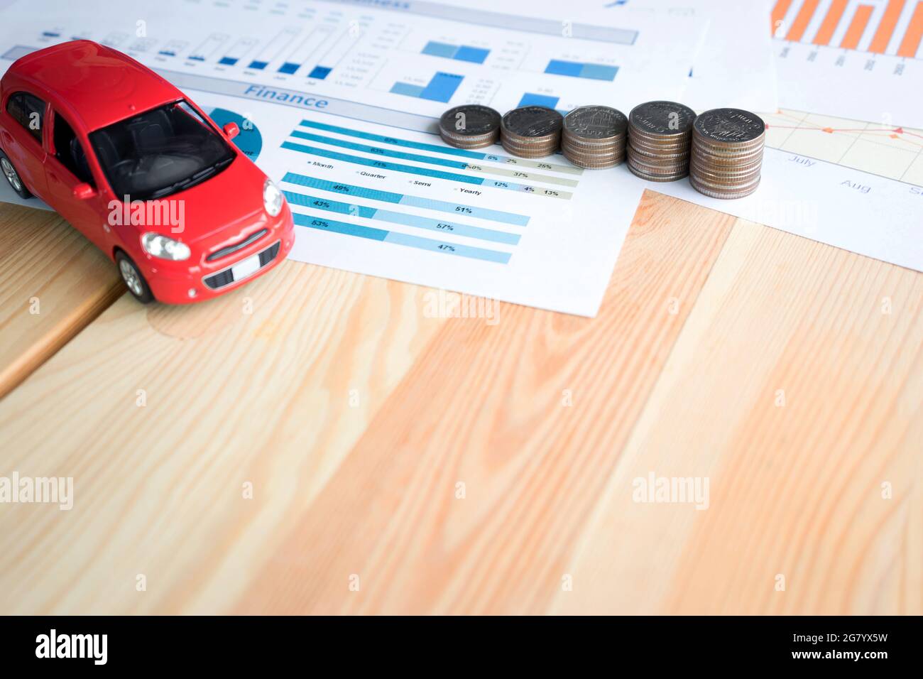 Money, chart and Red Car Stock Photo