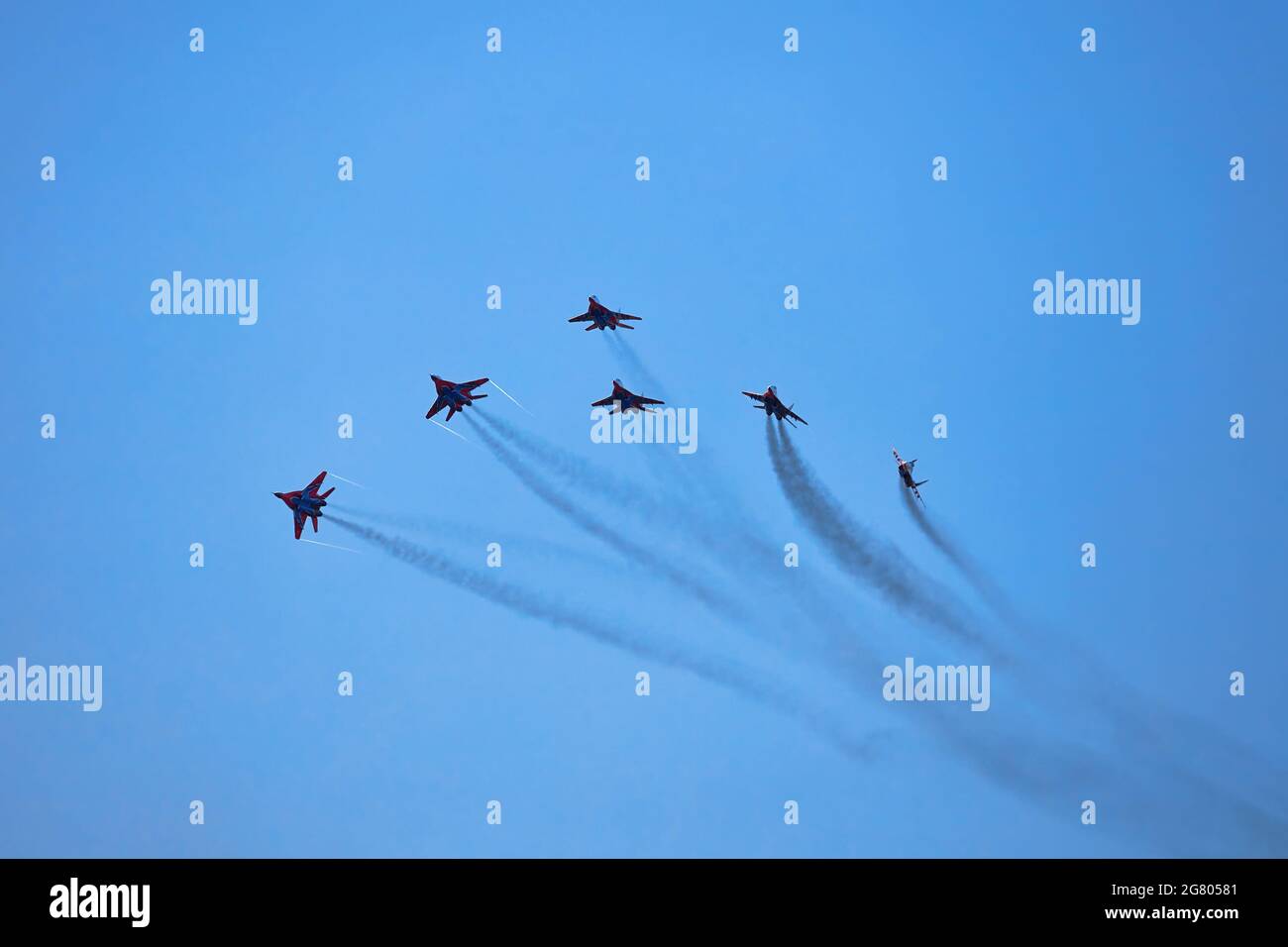 Airshow Of The Aerobatic Team Strizhi - The Swifts. Aerobatic Team On 