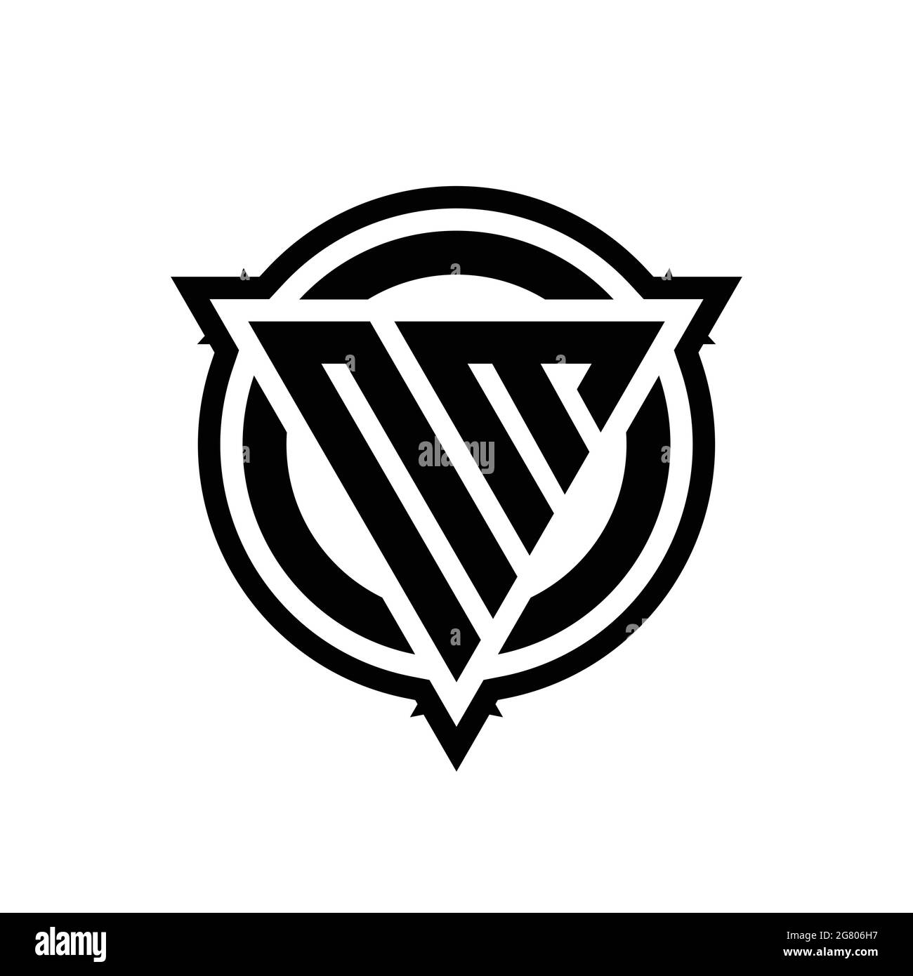 NM logo with triangle shape and circle with outline rounded design template isolated on white background Stock Vector