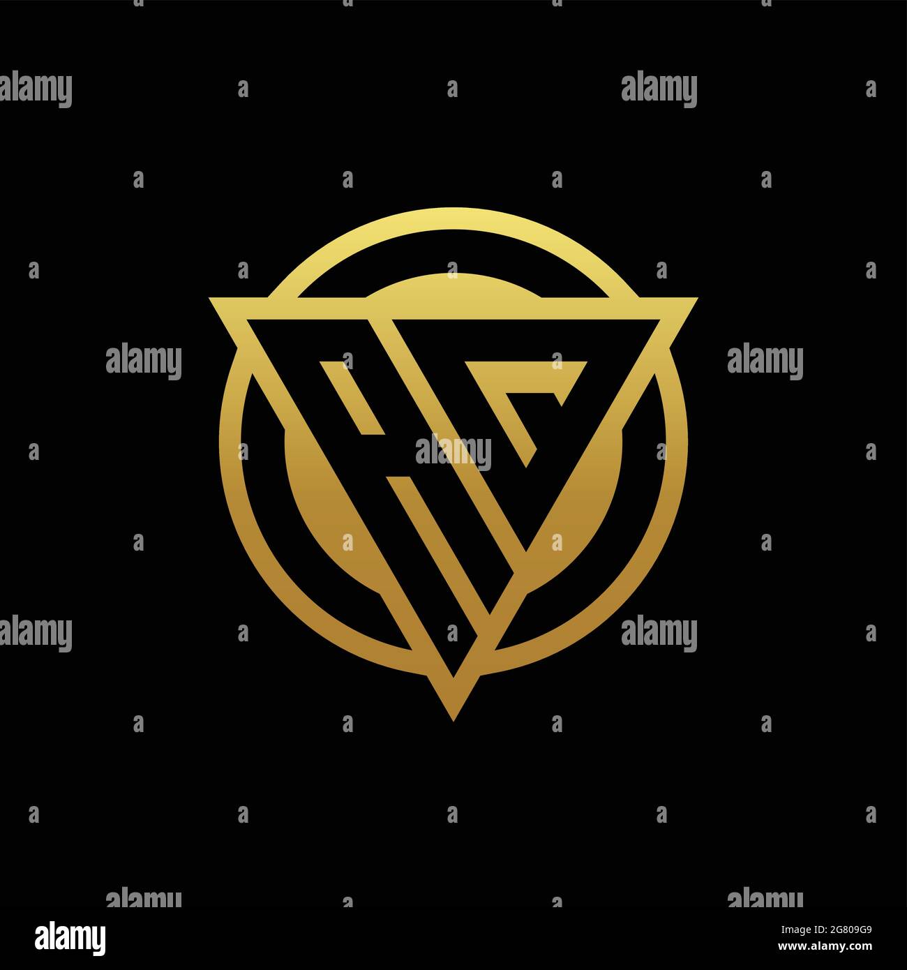 AQ logo monogram with triangle shape and circle rounded style isolated on gold colors and black background design template Stock Vector