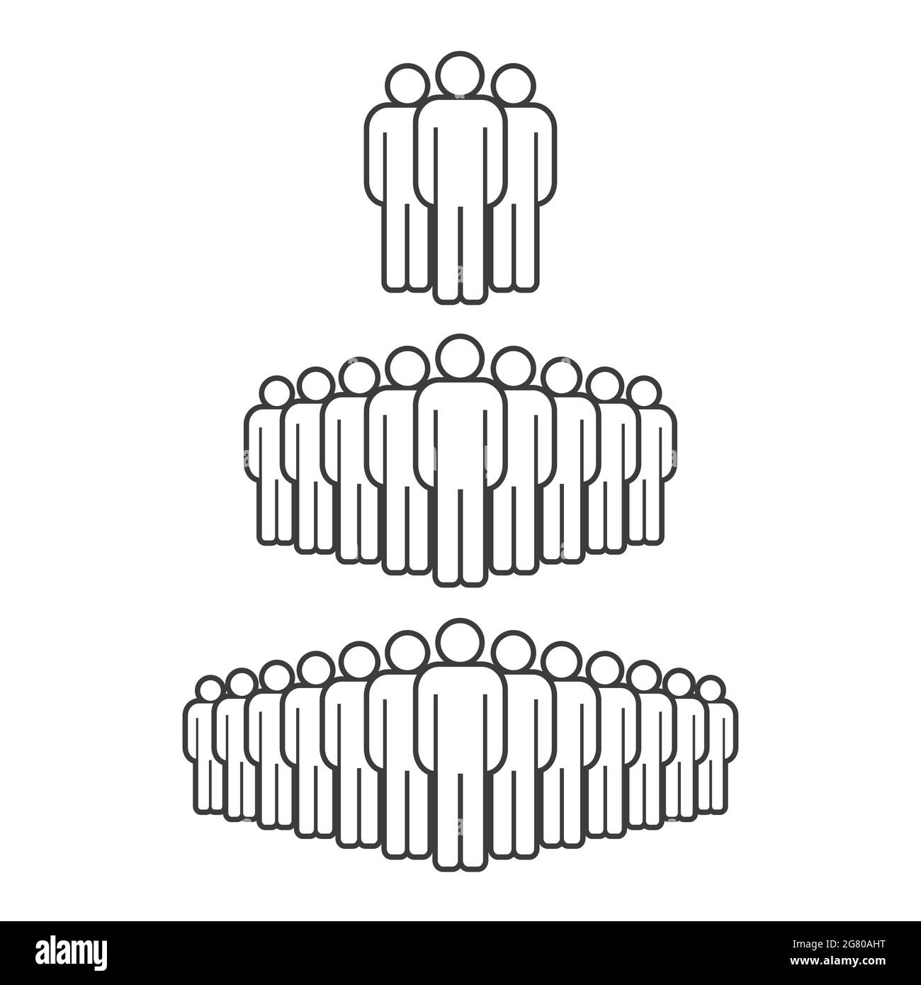 Small, medium and large group of people. Male people crowd line icon ...
