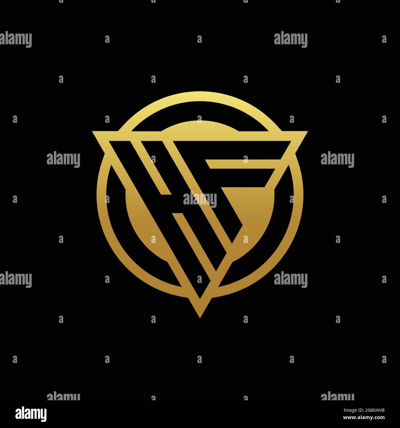 HF logo monogram with triangle shape and circle rounded style isolated ...
