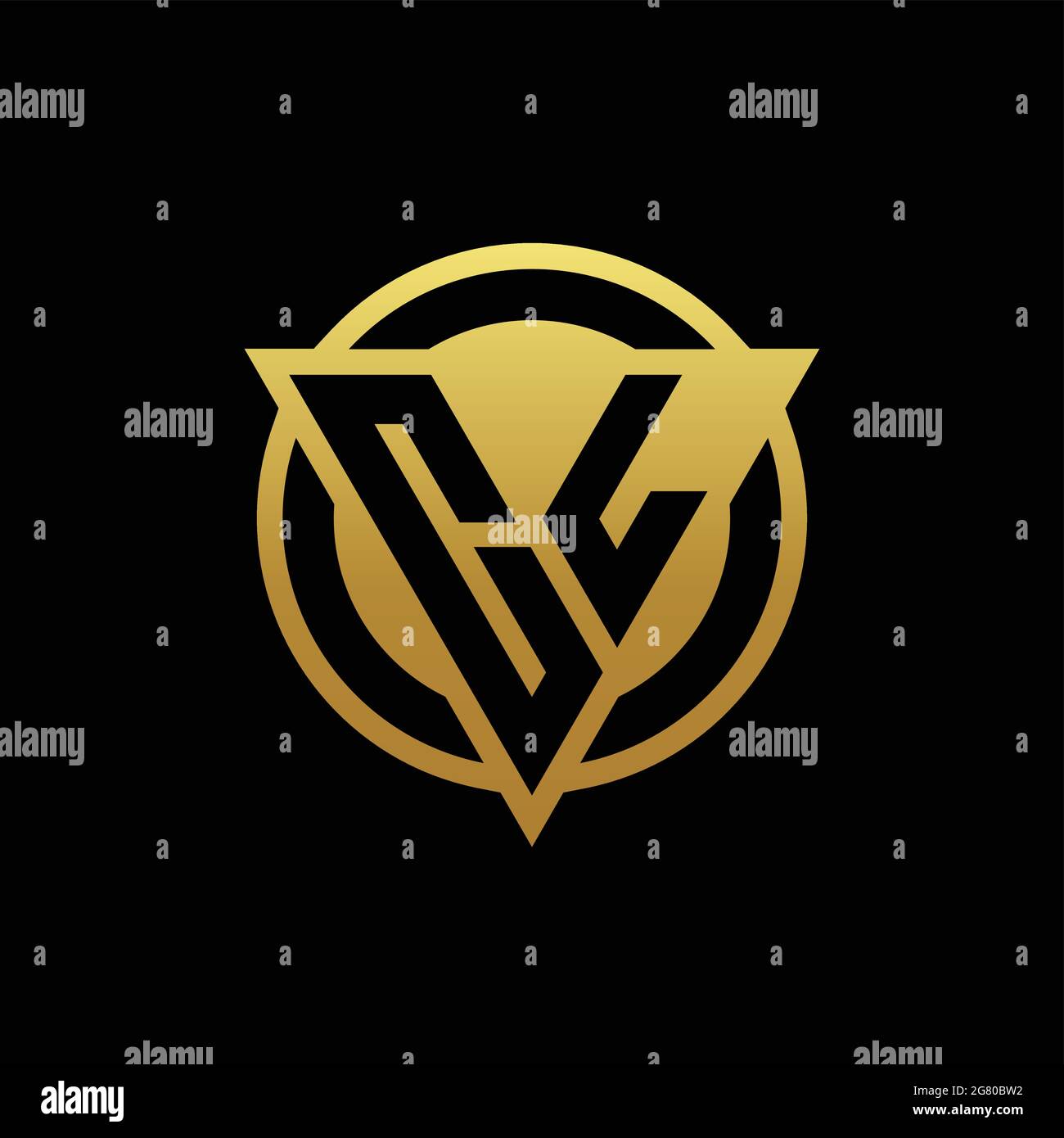 CL logo monogram with triangle shape and circle rounded style isolated on gold colors and black background design template Stock Vector