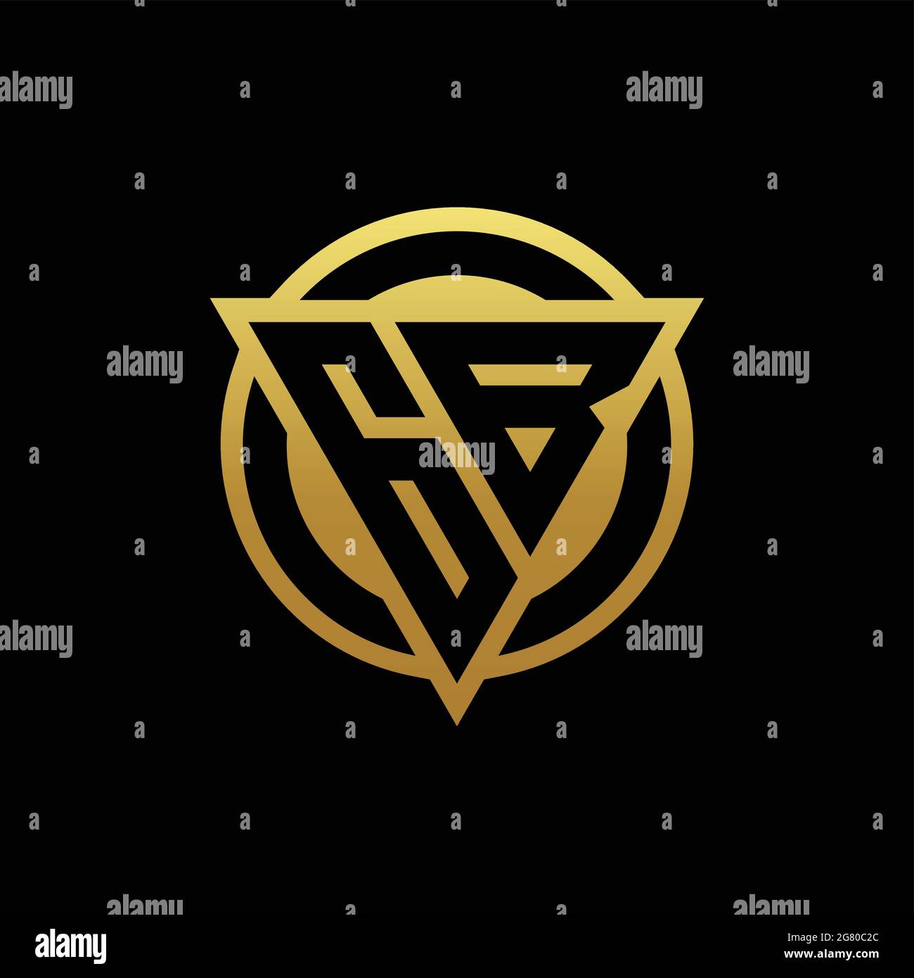 GB logo monogram with triangle shape and circle rounded style isolated on gold colors and black background design template Stock Vector