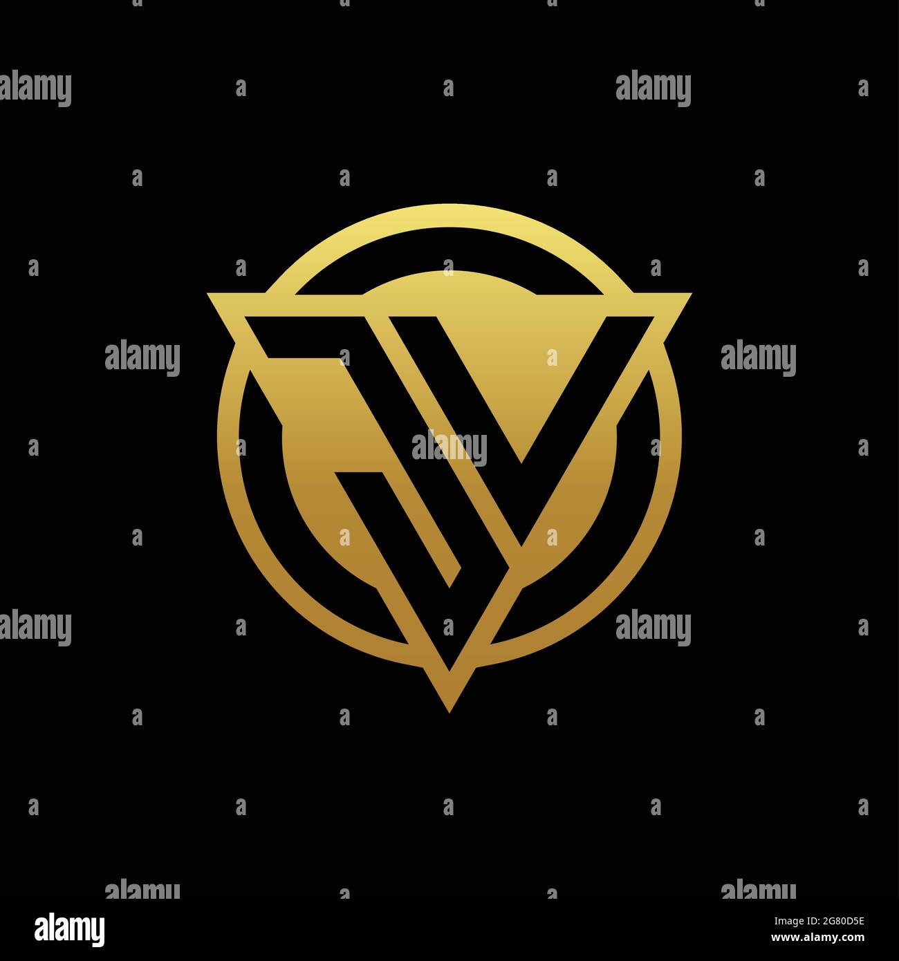 JV logo monogram with triangle shape and circle rounded style isolated on gold colors and black background design template Stock Vector
