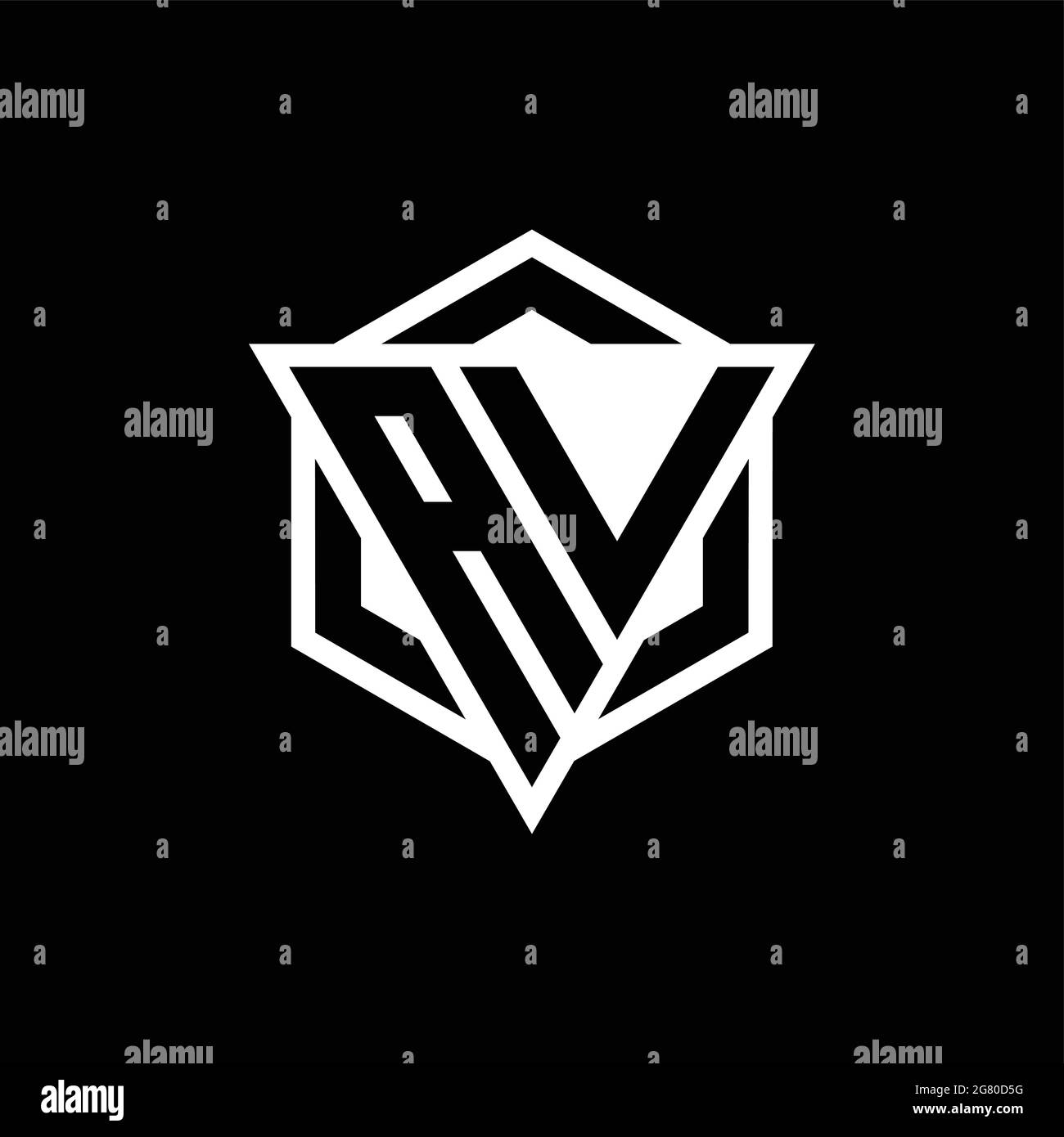 AV logo monogram with triangle and hexagon shape combination isolated on back and white colors Stock Vector