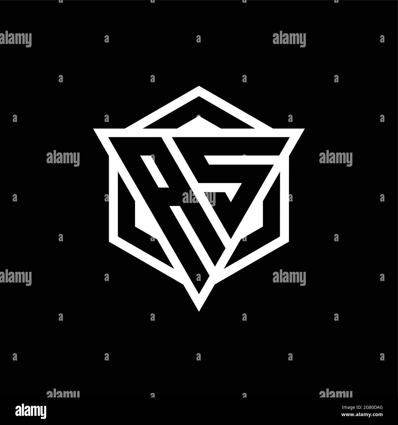 AS logo monogram with triangle and hexagon shape combination isolated on back and white colors Stock Vector