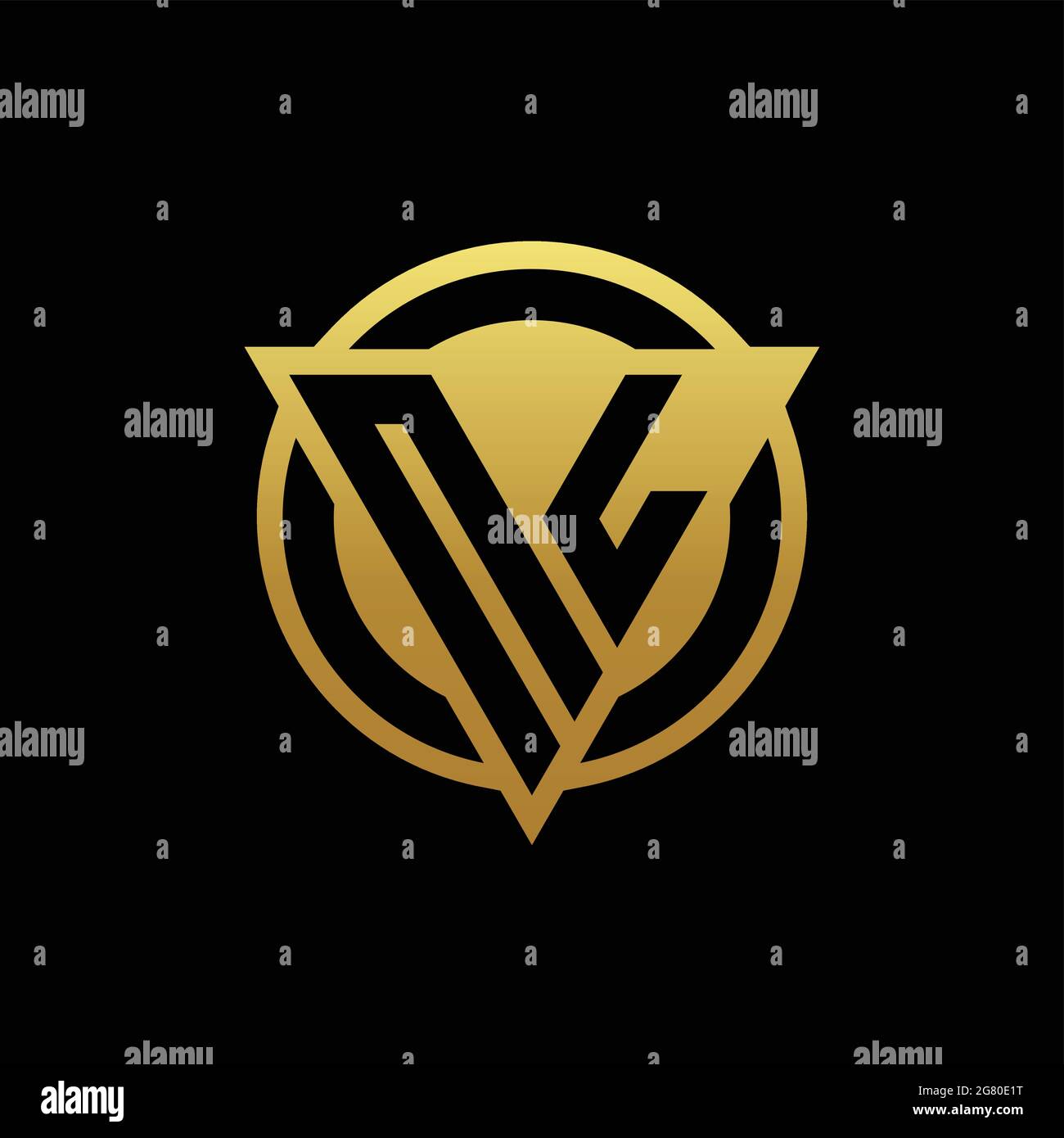 NL logo monogram with triangle shape and circle rounded style isolated on gold colors and black background design template Stock Vector