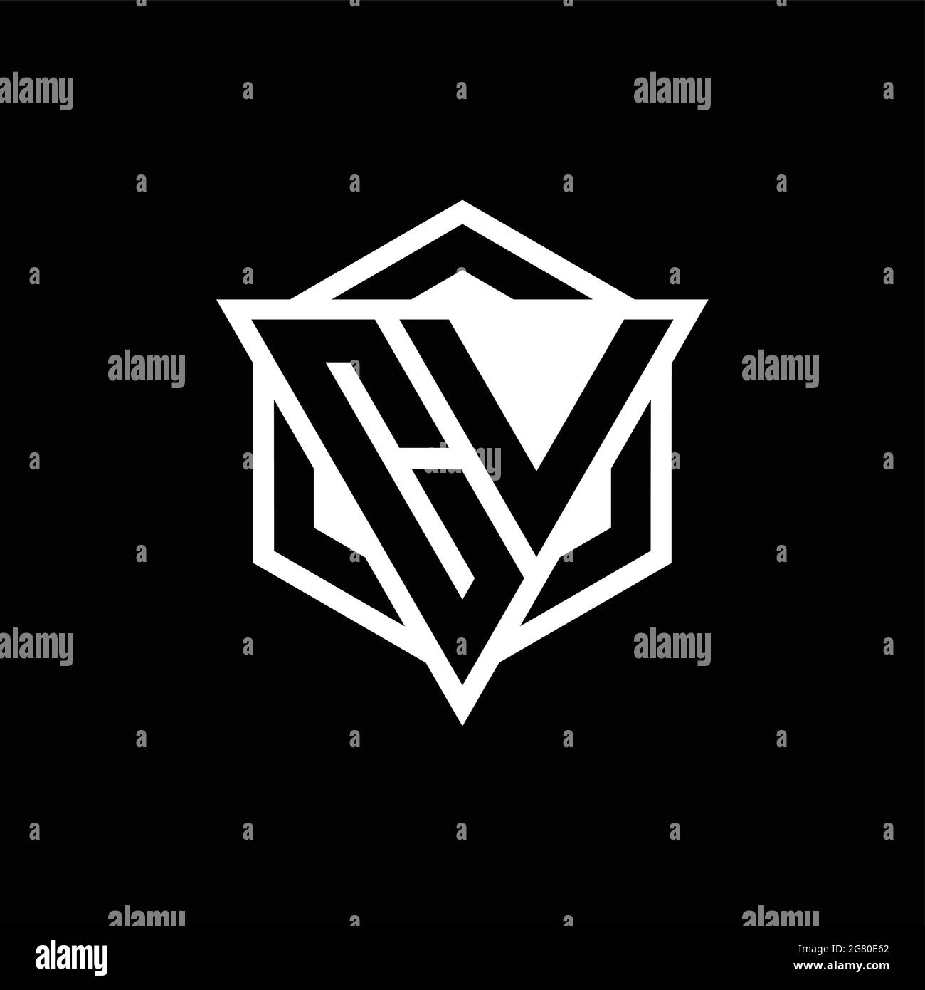 CV logo monogram with triangle and hexagon shape combination isolated on back and white colors Stock Vector
