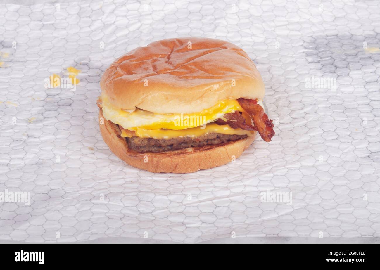 Wendy's breakfast Baconator Sandwich Stock Photo Alamy