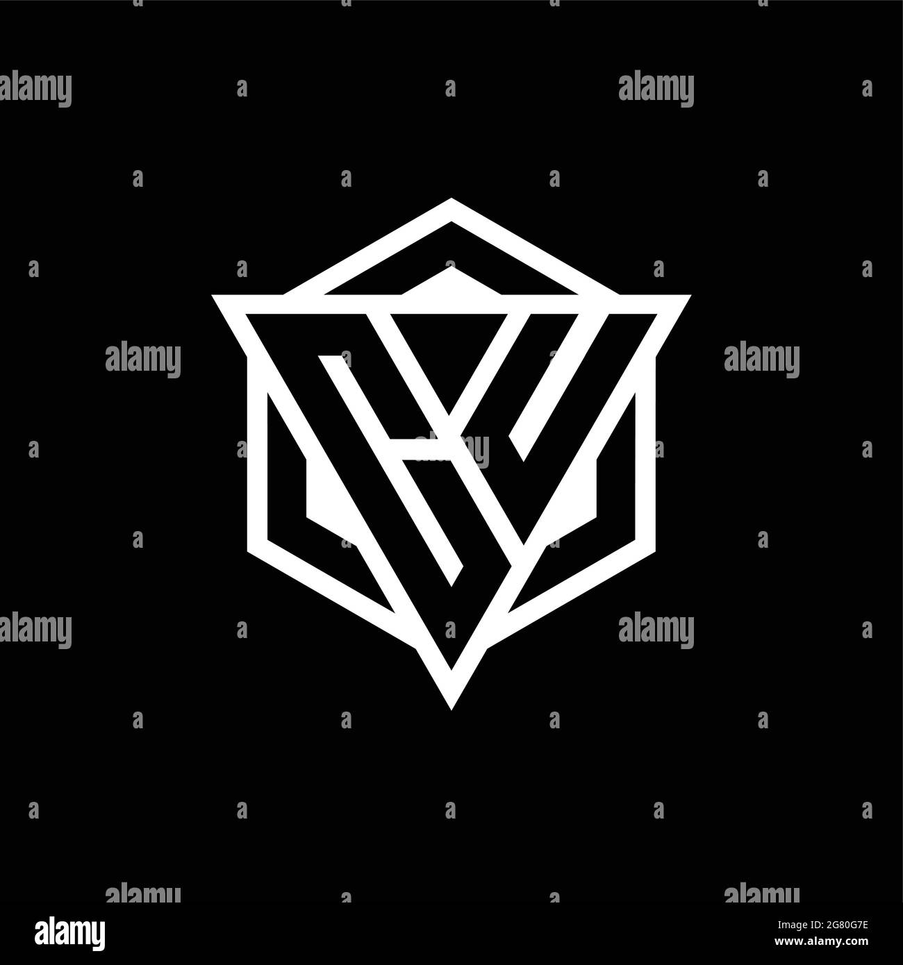 CU logo monogram with triangle and hexagon shape combination isolated on back and white colors Stock Vector