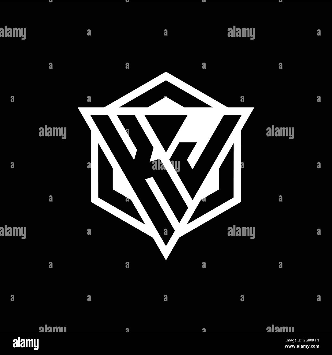 KJ logo monogram with triangle and hexagon shape combination isolated ...