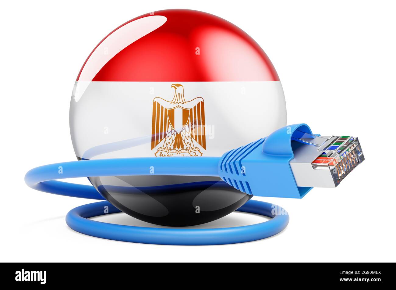 connection in Egypt. Lan cable with Egyptian flag. 3D