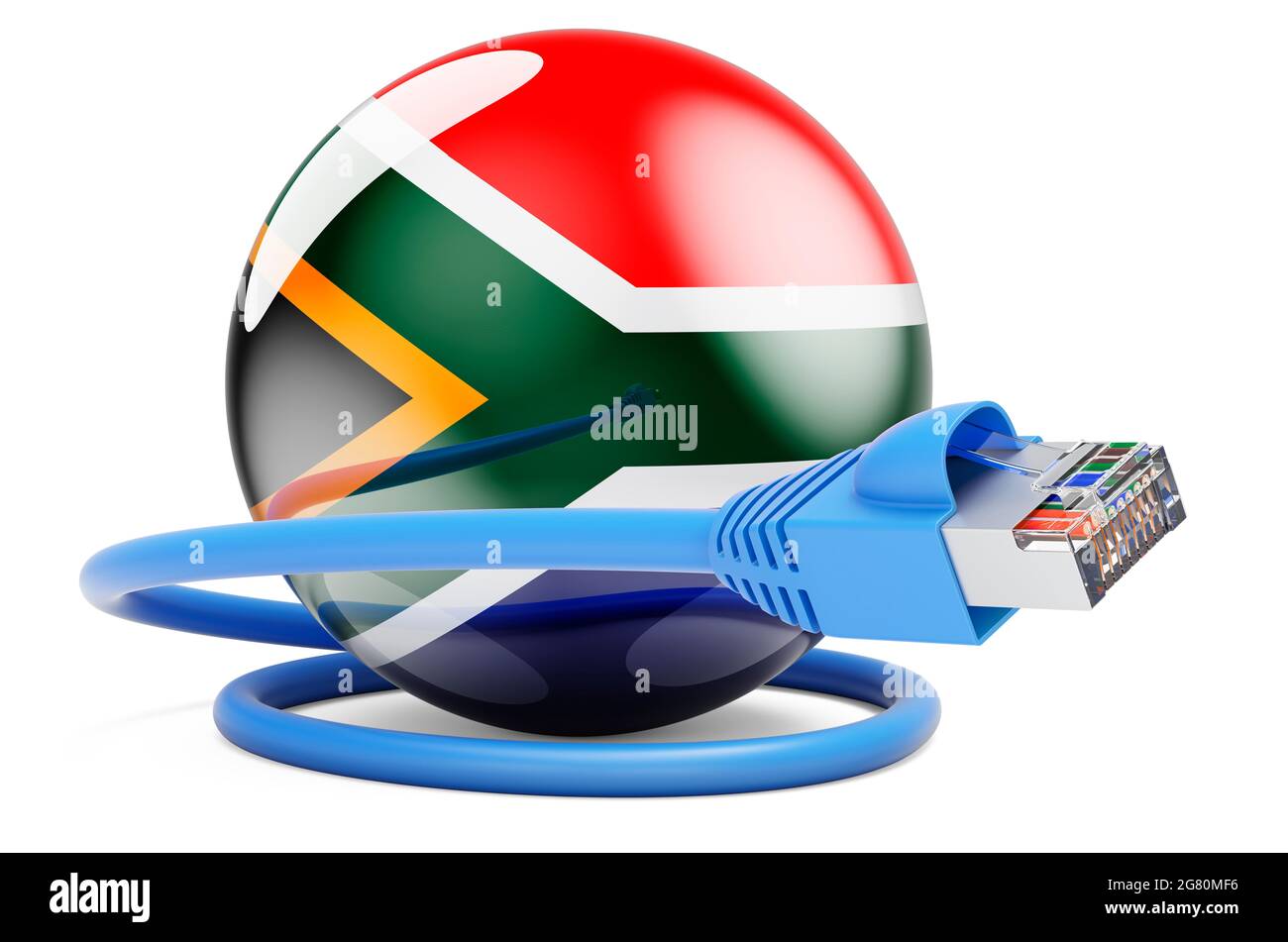 Internet connection in South Africa. Lan cable with South African flag ...