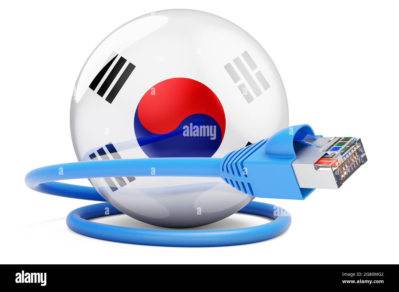 connection in South Korea. Lan cable with South Korean flag