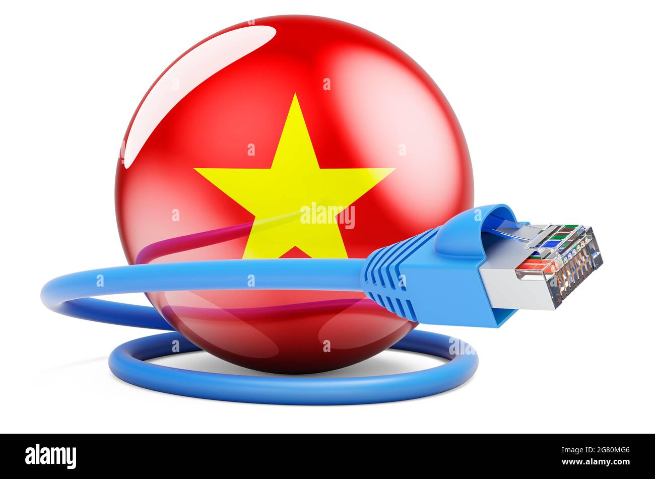 connection in Vietnam. Lan cable with Vietnamese flag. 3D