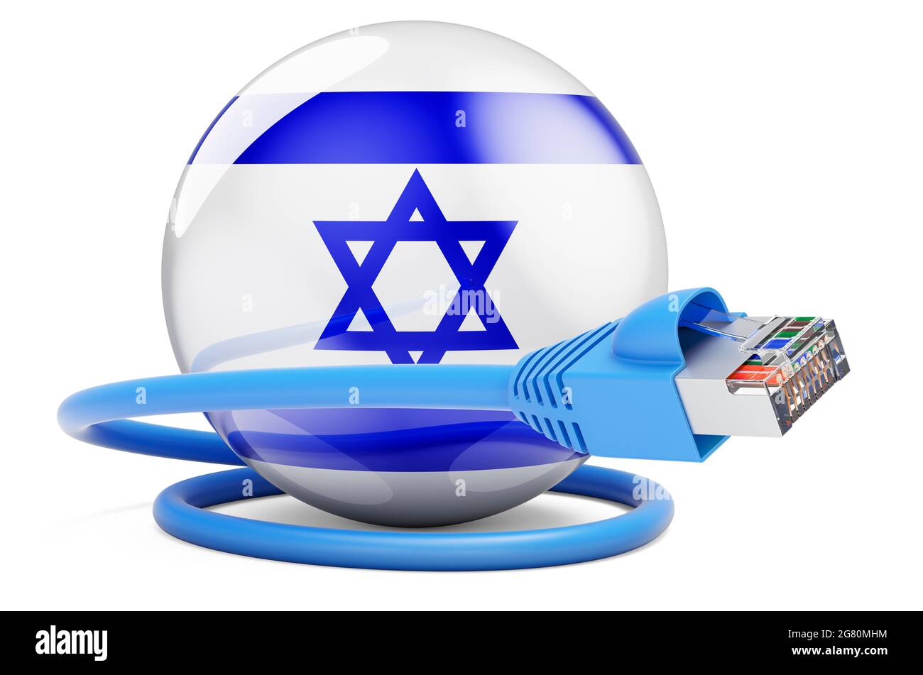 Internet Connection In Israel Lan Cable With Israeli Flag 3d Rendering Isolated On White 9749