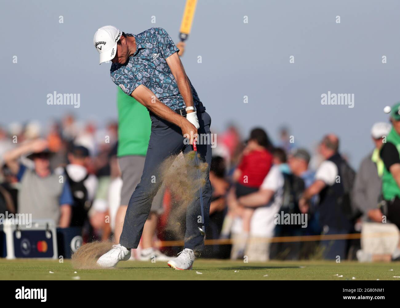 Kent, UK. 16th July, 2021. 16th July 2021; Royal St Georges Golf Club, Sandwich, Kent, England; The Open Championship Golf, Day Two; Guido Migliozzi (ITA) hits his tee shot on the par three 16th hole Credit: Action Plus Sports Images/Alamy Live News Stock Photo