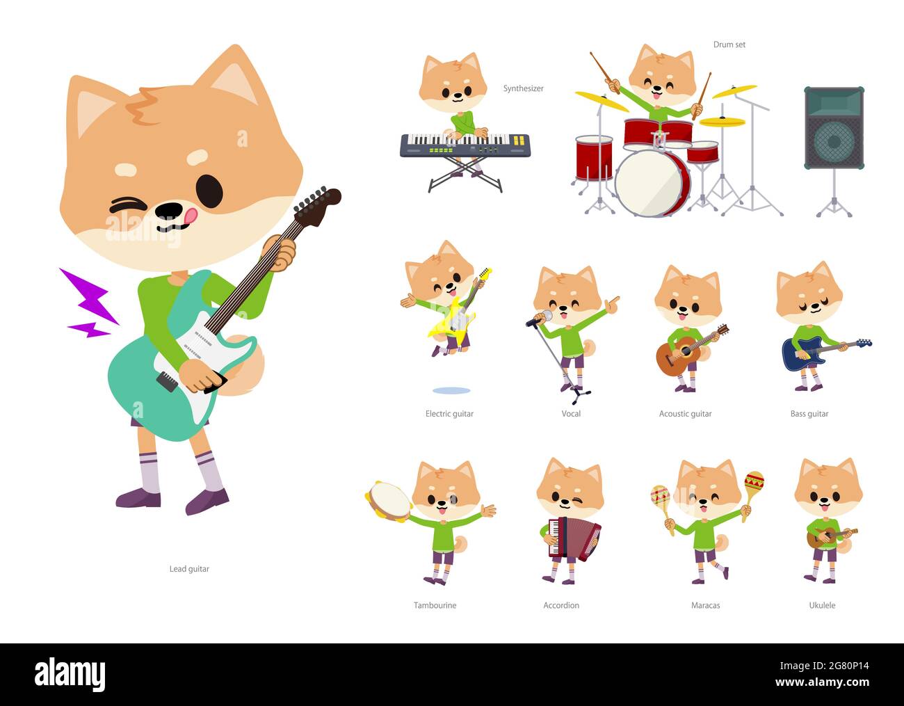 A set of Dog boy playing rock 'n' roll and pop music.It's vector art so it's easy to edit. Stock Vector