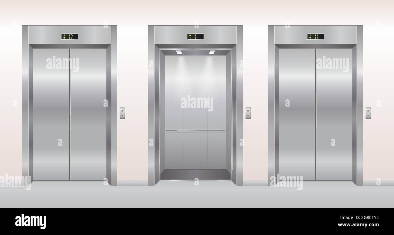 Elevator doors vector illustration, cartoon flat empty realistic modern