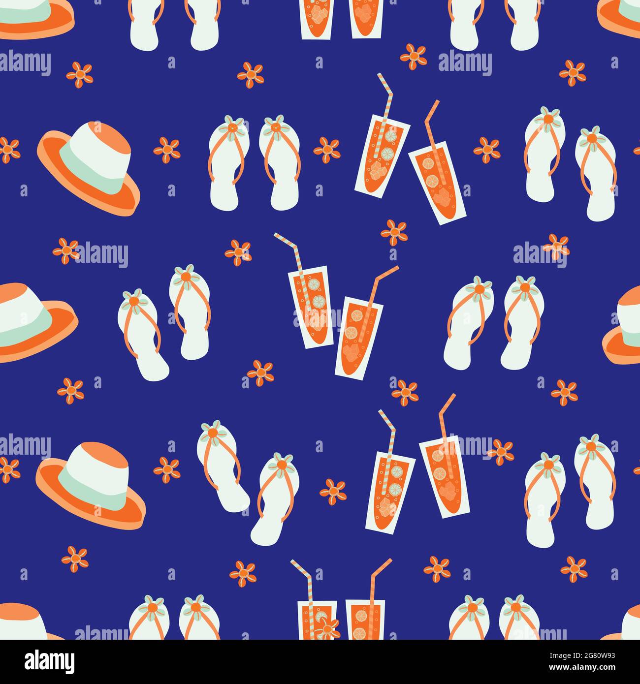 Vector travel fun seamless pattern background with flip flops, hats ...
