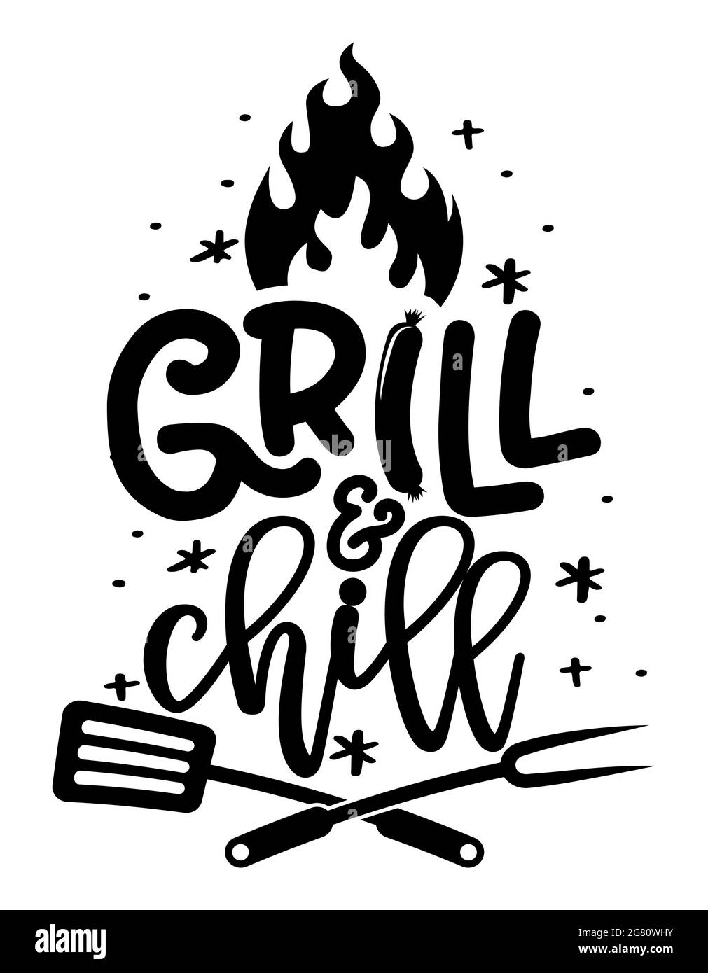 Smuk kvinde At adskille Bliv ophidset Grill and Chill - label. barbeque elements for labels, logos, badges,  stickers or icons. Vector illustration, healthy food packaging design. Good  for Stock Vector Image & Art - Alamy