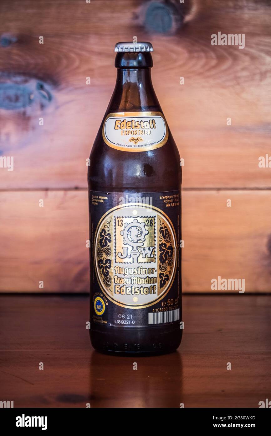 Munich Germany May 24 21 Augustiner Edelstoff Bavarian Beer Bottle Stock Photo Alamy
