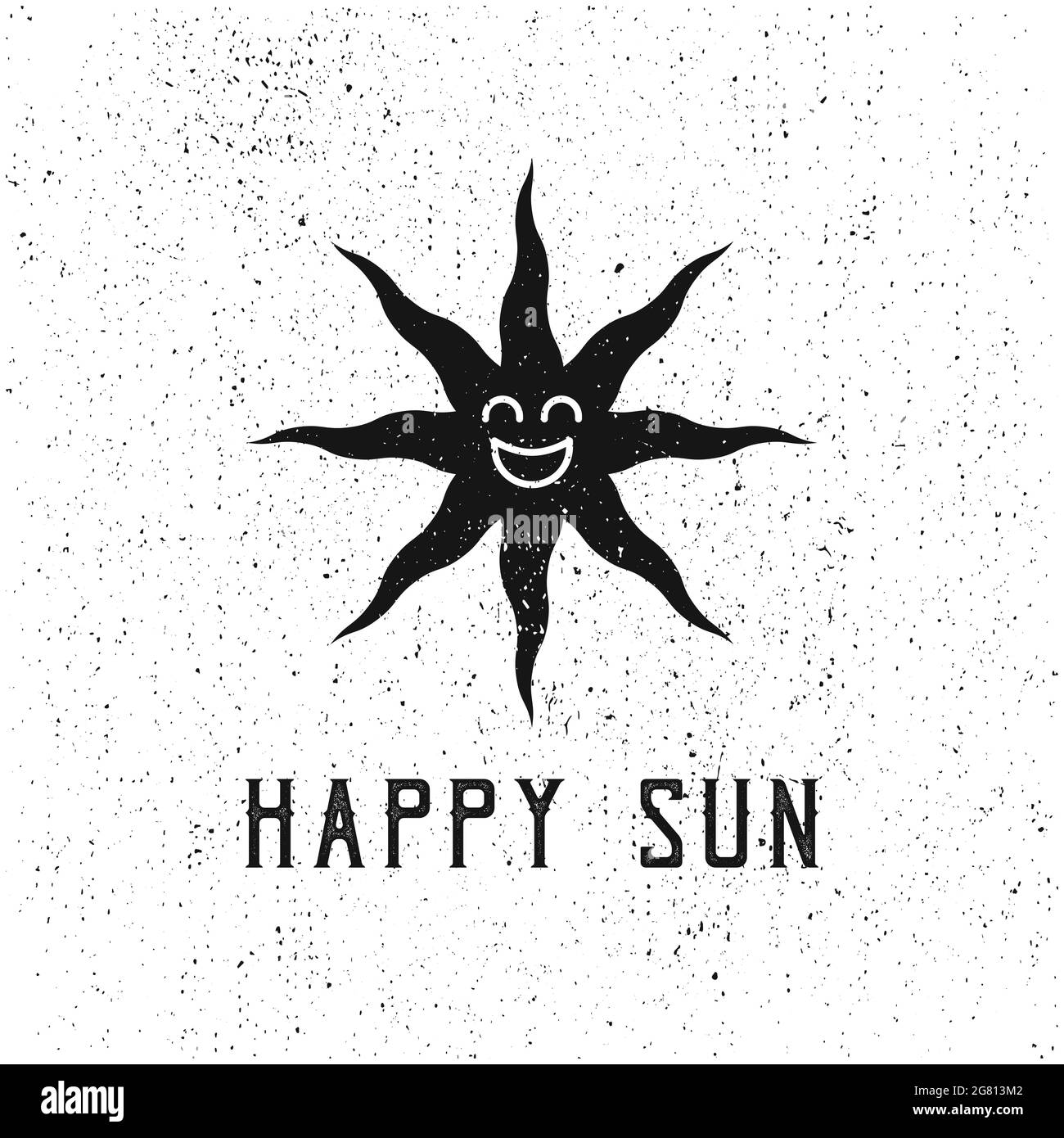 Happy sun face logo. Simple vector illustration of a sun with happy face, in vintage style and grunge texture, isolated on a white background Stock Vector